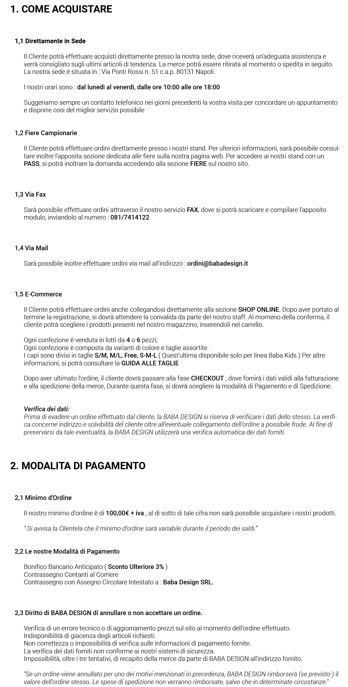 CONDIZIONI DI VENDITA